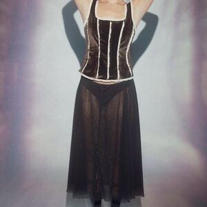 UNIF Brown and Cream Corset with Sheer Skirt